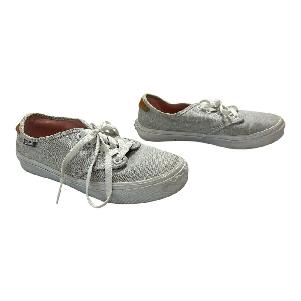 Vans Low Top Canvas Sneakers Gray Linen Look Women’s Size 7 Lace Up - Picture 2 of 11